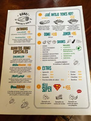 El Menu  at Donki Burritos Sancris in San Cristobal De Las Casas