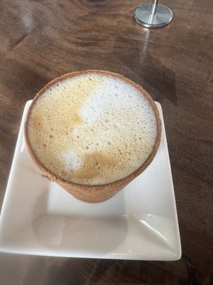 Cappuccino with oatmilk  at The Creperie Cafe in Seaside