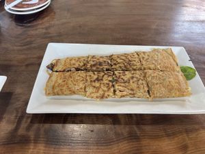 Vegan Mediterranean with tofu.  Excellent and enough for two!  at The Creperie Cafe in Seaside