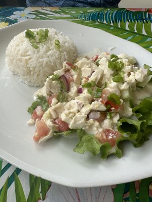 Special made to order, not on the menu, poisson cru with tofu instead of tuna  at Tiki Ma'a in Moorea