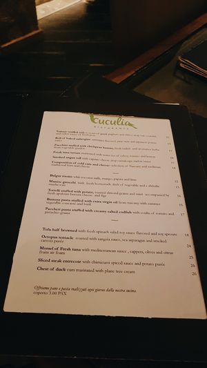 Menu at Cuculia in Florence