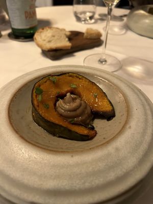 Smoked delicata squash with chestnut creamm  at Cuculia in Florence
