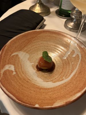 “Cornbread” ball withBBQ saucee  at Cuculia in Florence