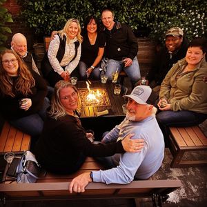 A bride with her friends having a gathering on the patio at The Mark Olympia. at The Mark Restaurant in Olympia