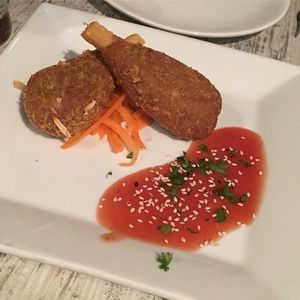 Tofu sugarcane drumsticks  at Vegetarian Haven in Toronto