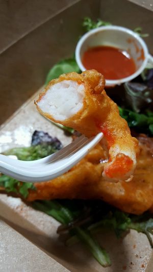 tempura prawn at Vegetarian Haven in Toronto