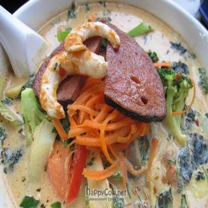 seafood curry soup at Vegetarian Haven in Toronto