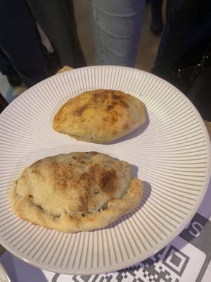 Roasted corn, poblano, Maza and cashew cheese, empanada and mushroom spinach empanada  at Cafe' Xocolatl in Sacramento