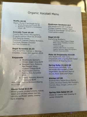 Menu   at Cafe' Xocolatl in Sacramento