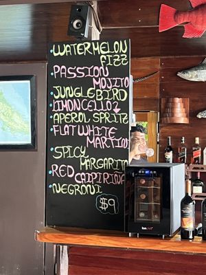 Cocktail menu  at Claudio's Grill in Drake Bay