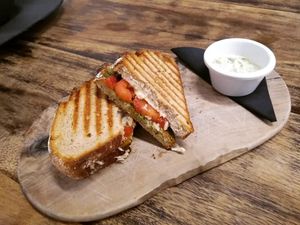 Vegan tosti caprese at KLOFFIE in Tilburg