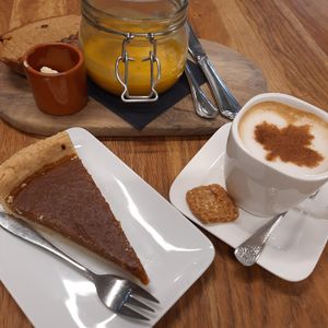 Vegan pumpkin pie, pumpkin soup and oat pumpkin spiced cappuccino  at KLOFFIE in Tilburg