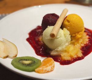 3erlei Sorbet auf Ananassalat  at Landgasthof Bergblick in Bernau Im Schwarzwald