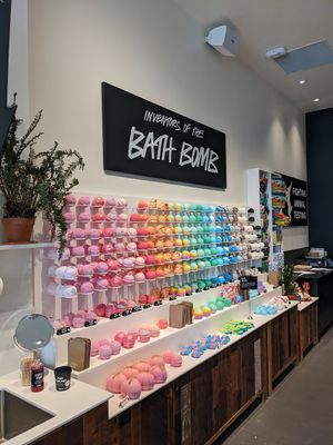 Beautiful bath bomb display wall at LUSH in Reno