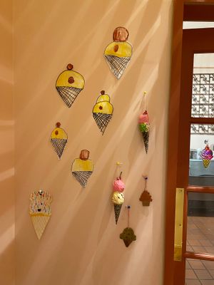 Ice cream art by the kitchen door  at Culture Cream in Hudson