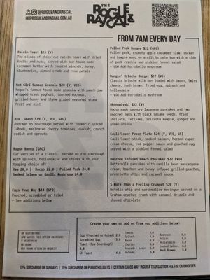 Menu breakfast and lunch at The Rogue & Rascal in Port Lincoln