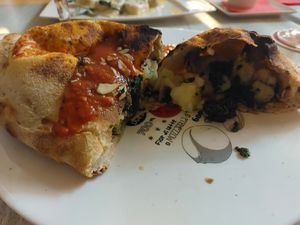 Filled with vegan mozzarella, potato, spinach and almonds. at Pepperone Pizza y Pasta in Gran Canaria