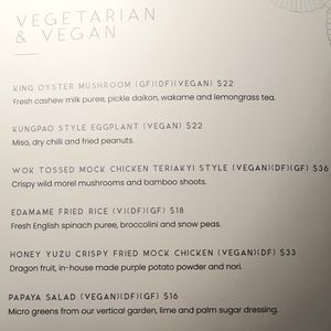 vegan & vegetarian menu at Luna Lu in Sydney