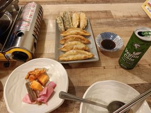 Dumplings & side dishes at Lan's Kitchen in Jeju