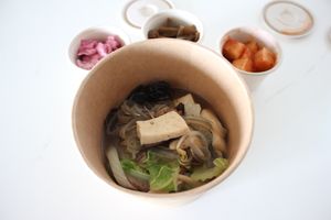 Mushroom hot pot take out  at Lan's Kitchen in Jeju