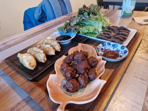 Dumplings, Lemon Gras Chicken, Skewers at Lan's Kitchen in Jeju