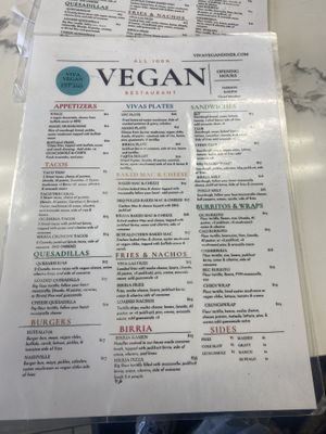 Fully Vegan Menú Offerings  at Viva Vegan Diner in Upland