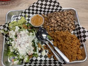 Beef taquitos plate with rice and beans   at Viva Vegan Diner in Upland