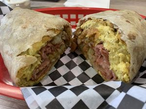 Breakfast burrito with bacon   at Viva Vegan Diner in Upland