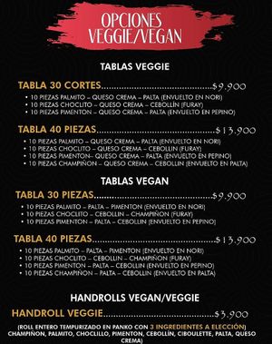 Veggie/vegan page in menu at Dojo Sushi & Chinese Food in Vina Del Mar