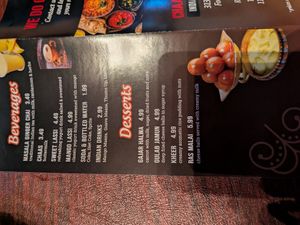 Menu, green leaf = vegan at Chaat Paradise in Folsom