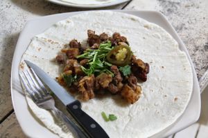 Drunken Sailors vegetarian breakfast burrito. I think this portion needs something more on the plate.  at Drunken Sailors in Koh Lanta
