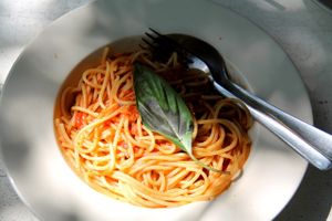 Drunken Sailors tomato pasta. It needs some taste.  at Drunken Sailors in Koh Lanta