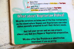 On vegetarian dishes in the menu.  at Drunken Sailors in Koh Lanta