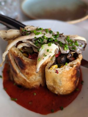Vegan mushroom wellington at Farm & Fire in Banff