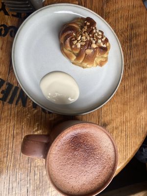 Hot chocolate and pastry   at Remedy Coffee Shop in York