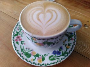 Decaf oat latte (September 2023) at Remedy Coffee Shop in York