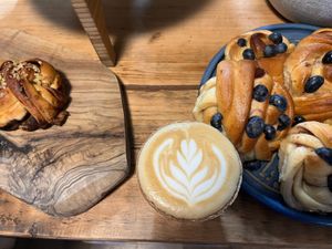Latte in edible (takeaway) cup at Remedy Coffee Shop in York