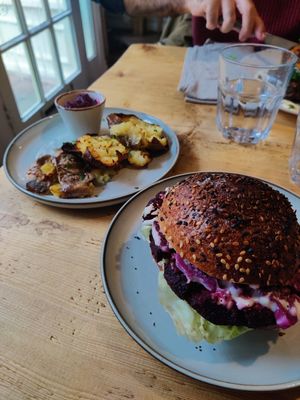 Beet burger Sarnie at Remedy Coffee Shop in York