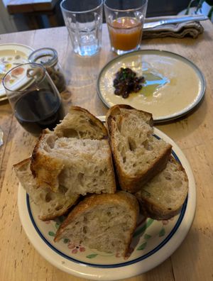 Remedy bread and hummus small plate. forgot to photograph the leek dish which was amazing.  at Remedy Coffee Shop in York