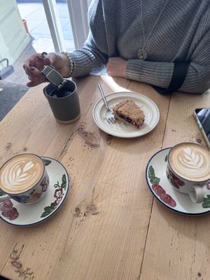 Plum tart , oat coffees and English breakfast tea   at Remedy Coffee Shop in York