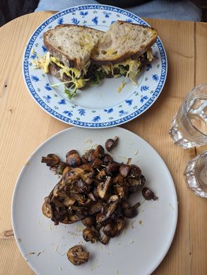 Mushroom miso and bhagi sarnie at Remedy Coffee Shop in York