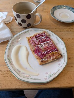 Rhubarb tart at Remedy Coffee Shop in York