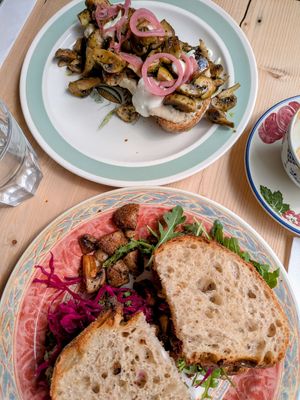 Charred mushrooms at Remedy Coffee Shop in York