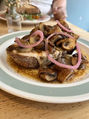 Charred mushrooms with miso  at Remedy Coffee Shop in York