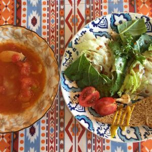 soup and salad  at Loving Hut - Hairlatte in Busan