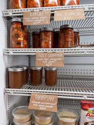 Housemade fermented products & vegan Parmesan   at Honey B Market in Santa Cruz