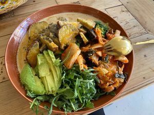 Curry Bowl - so filling and delicious! at Honey B Market in Santa Cruz