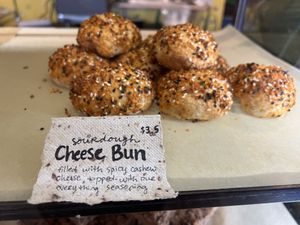 Sourdough cheese bun  at Honey B Market in Santa Cruz