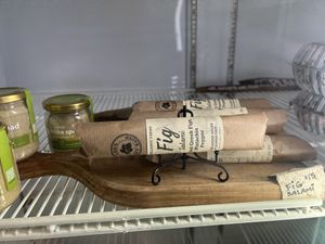 Fig salami in case  at Honey B Market in Santa Cruz