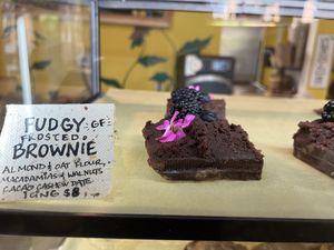 Brownie in case  at Honey B Market in Santa Cruz